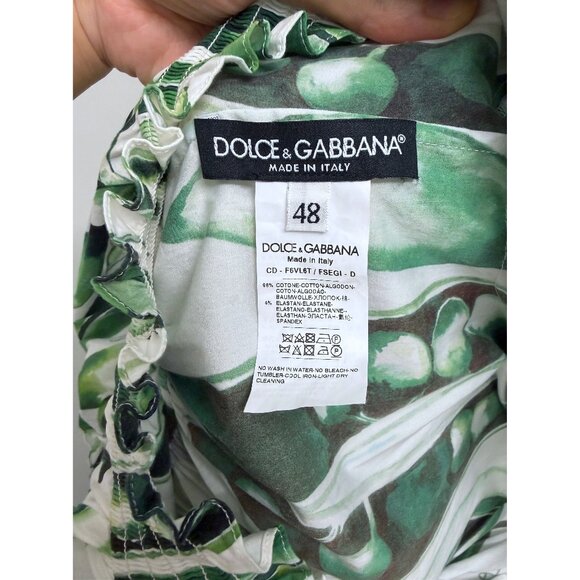 Dolce & Gabbana Green Beans Snap Pea Mini Dress White Cotton Smocked IT 48 - Picture 3 of 16